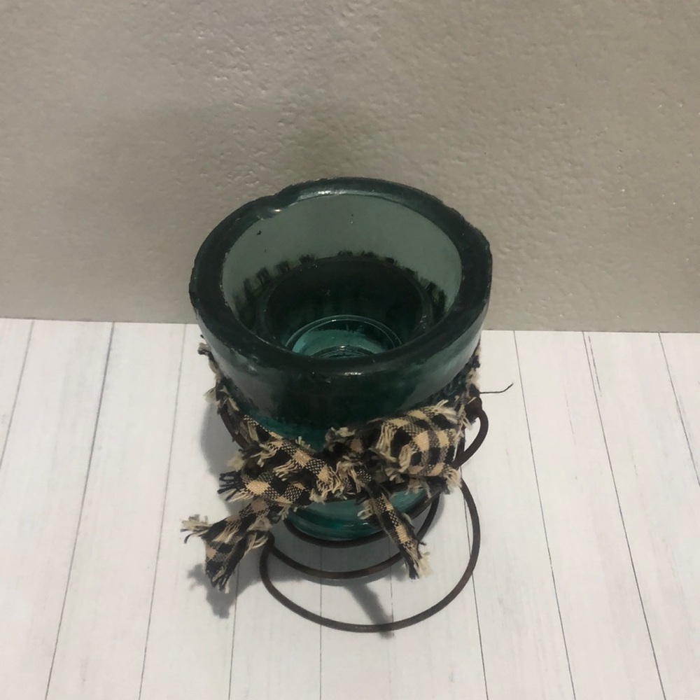 Cottagecore Green/Blue Glass Insulator Tea-light holder - Picture 2 of 3